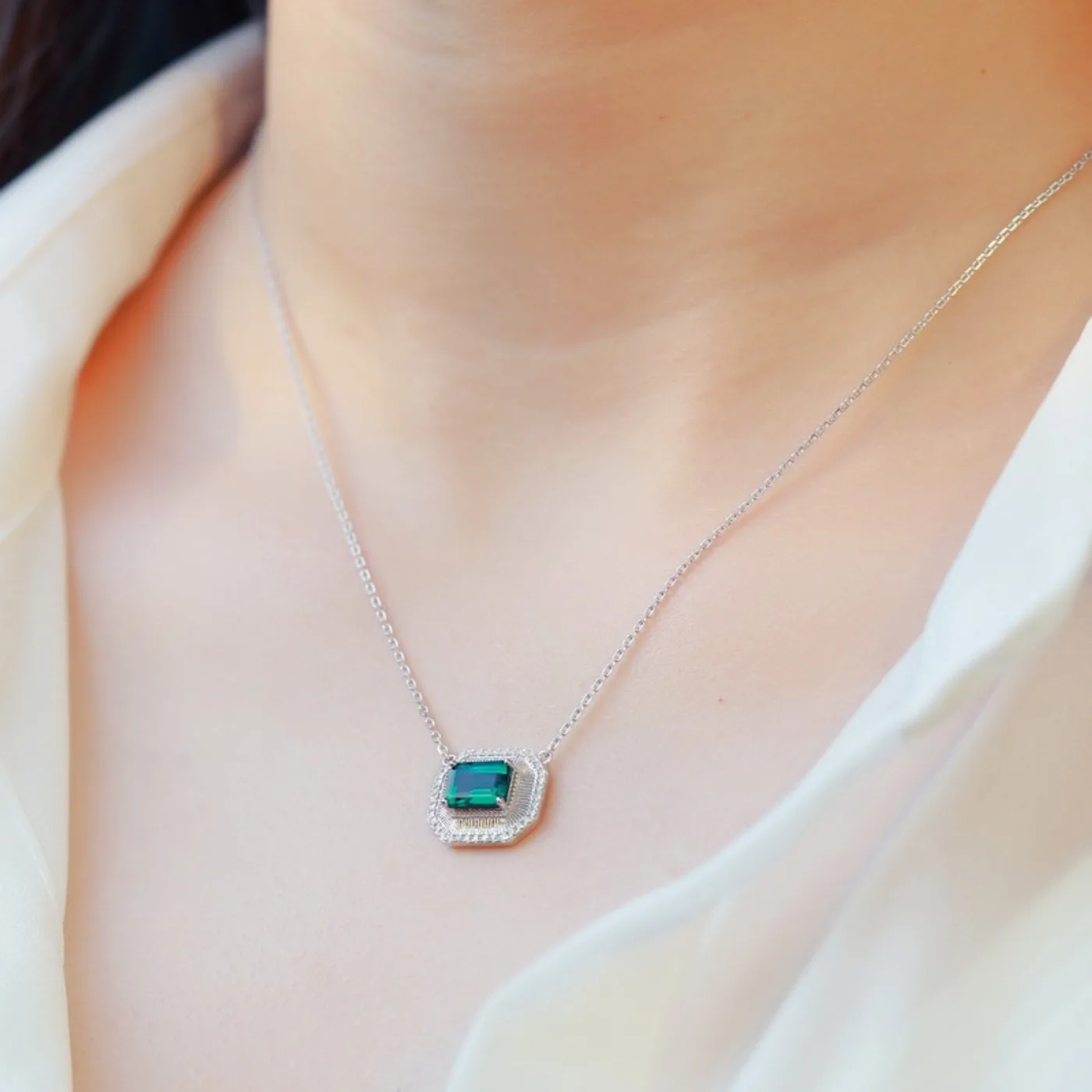 MUSHAN Luxury Jewelry 925 Sterling Silver Chain Pendant Necklace Lab Grown Emerald Ruby Gemstones Necklaces Pendants GRC Jewelry view 2