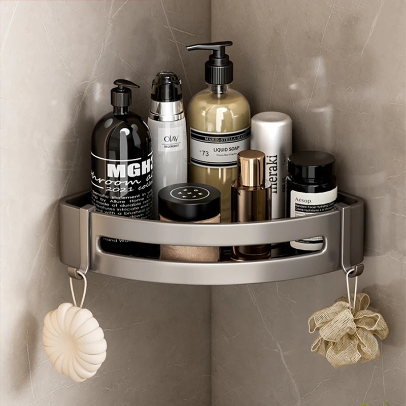 Aluminum Alloy Bathroom Shelf Toilet Storage Rack No Drill Wall Mounted Shampoo Bottle Shower Corner Rack Bathroom Accessories