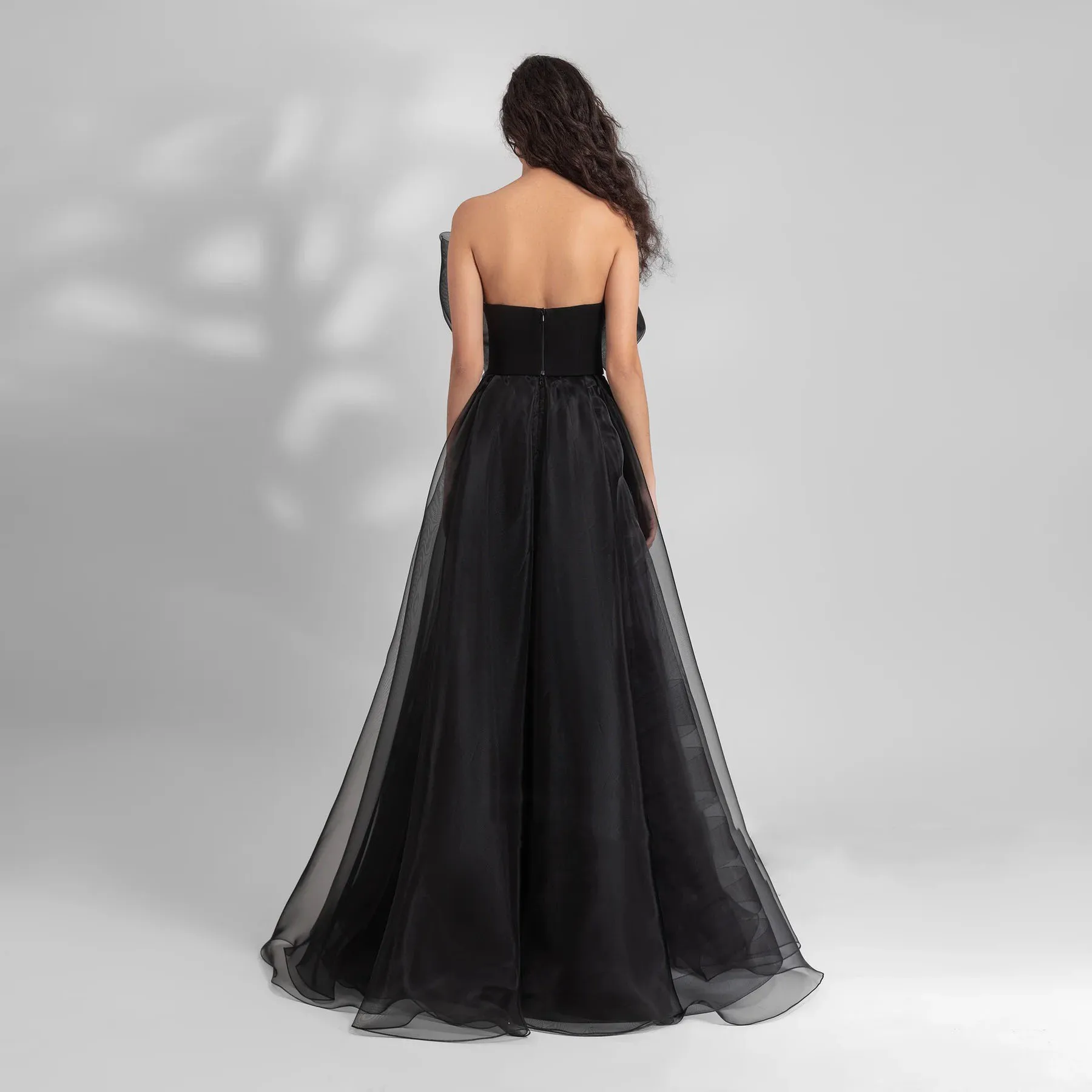 Bow Tulle Long Prom Gowns Off The Shoulder Party Dress A line Draped Black Pretty Women Dresses Maxi Sexy Backless