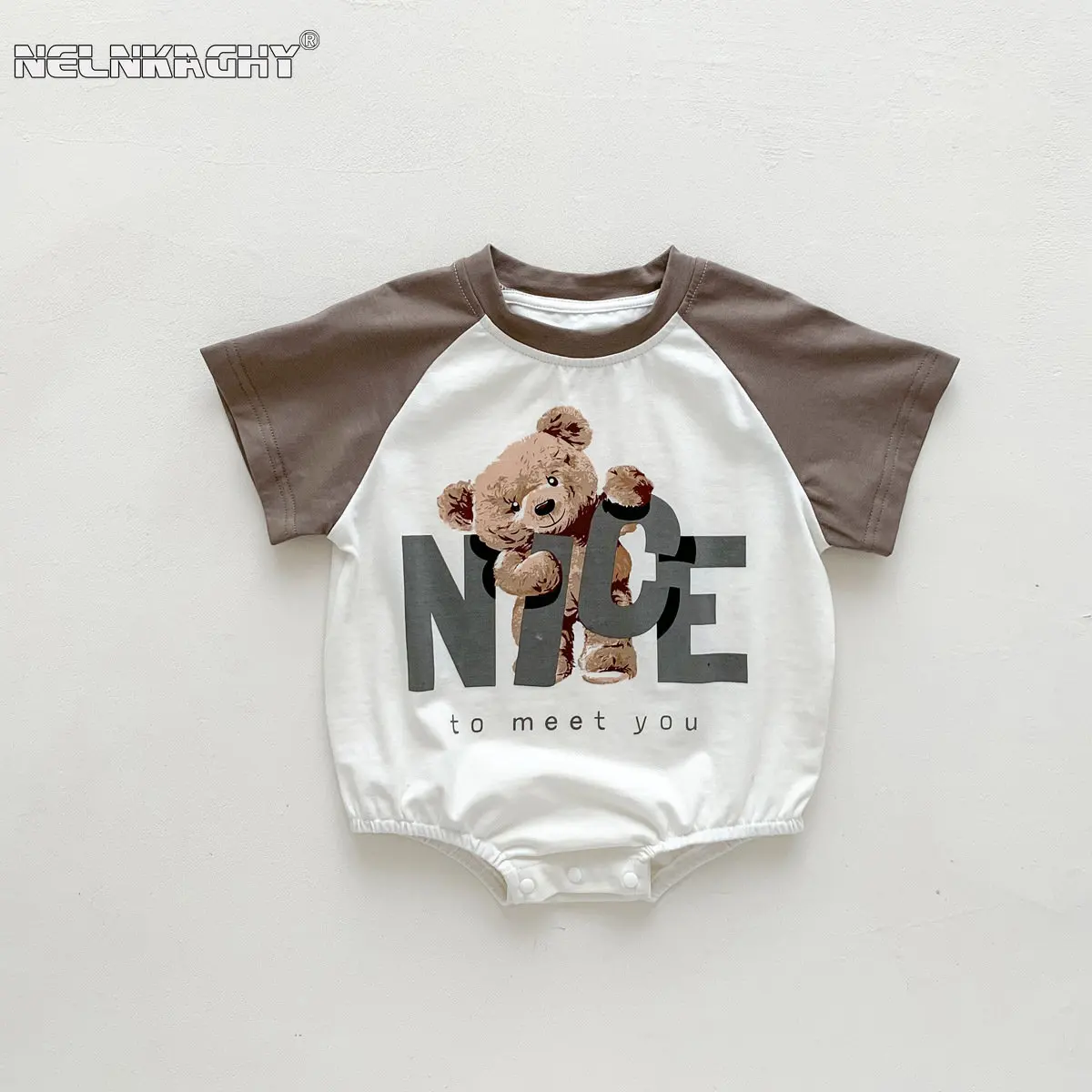 

Summer Infant Baby Boys Short Sleeve Patch Print Bear Letter Cotton Outfits Kids Toddler Jumpsuits Soft Comfortable Clothing