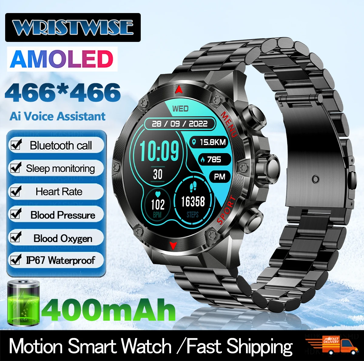 AMOLED New Smart Watches Men Women health management watch Bluetooth call message push 120+sport mode smartwatch 400mAh battery