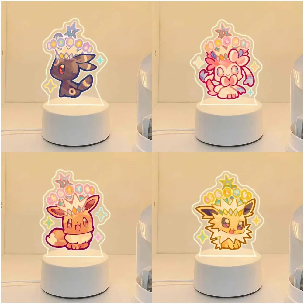 أنيمي البوكيمون فابوريون Eevee Vaporeon Espeon Jolteon Sylveon Glaceon Umbreon أحادية اللون ليلة ضوء سطح المكتب الديكور مصباح #1