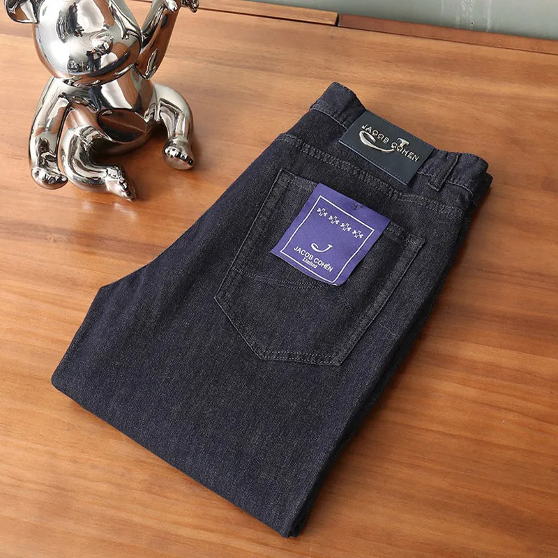 

Casual Men's Denim Jeans Spring Summer Straight Leg Elastic Luxury Lightweight 2025Jaco Mid-Rise Zipper Fly All-Season