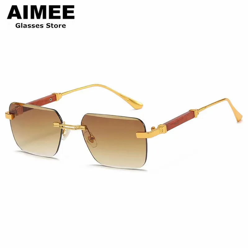 Fashion Rimless Square Titanium Sunglasses Men UV400 Sun Glasses Women Retro Trim Optical Eyeglasses Colorful Gradient Lens Gafa