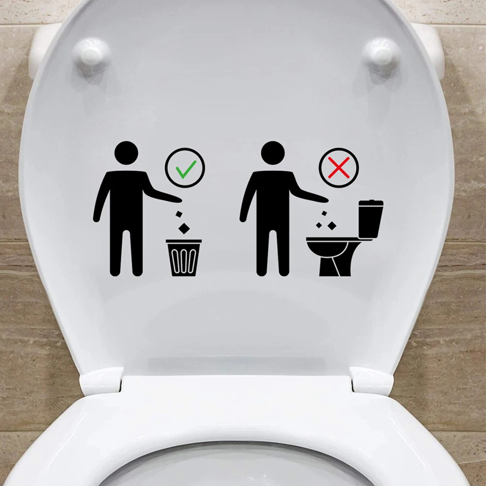 

Warning Wall Stickers Toilet Seat Decor 2 Sheets PVC No Tissue Sign Easy Remove Paste Bathroom Decals Smooth Surface Toilet Lid