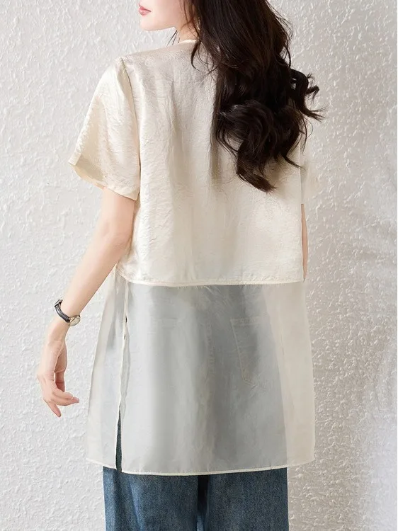 

Women's ort Sve irt Luxury Sensation Summer Thin Sunscreen Middle Length Open Split Casual Faion V-ne Loose Fit