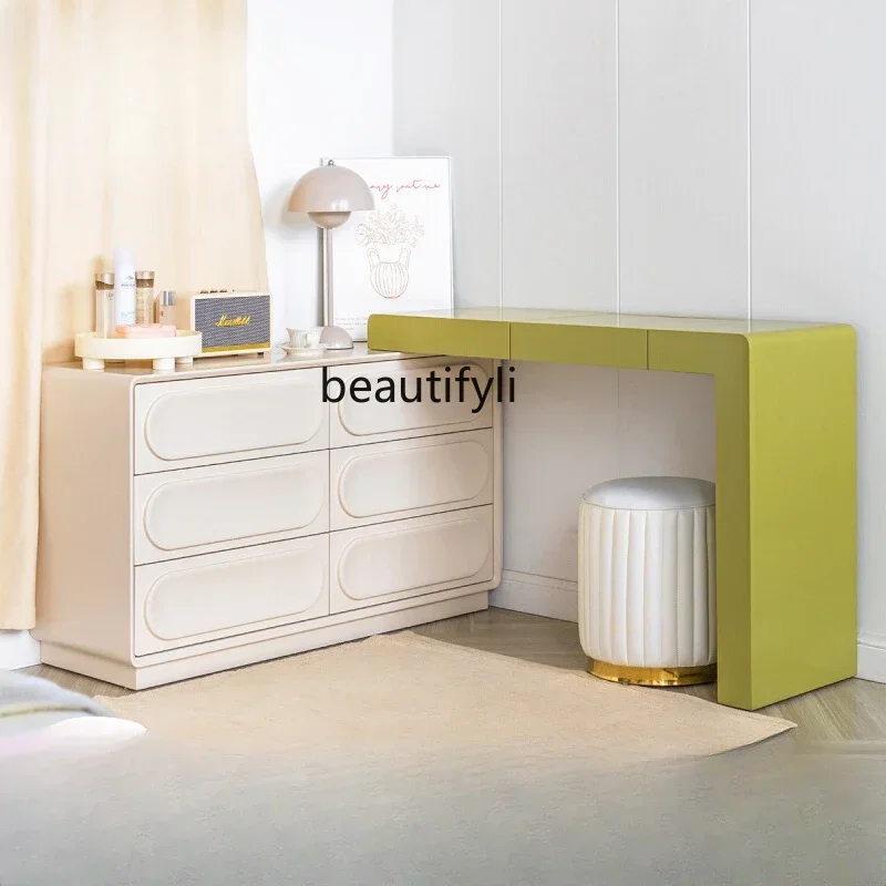 

07Green Dressing Table Bedside Table Dresser Storage Cabinet Integrated Wall Bed Front Cabinet
