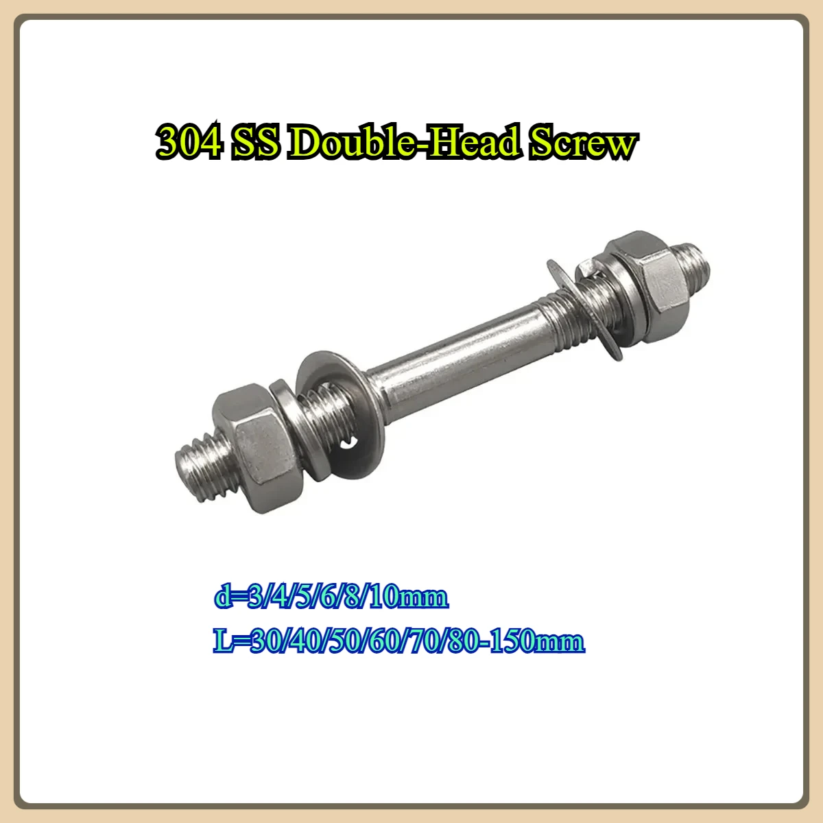 

304 SS Double-Head Screw, Nut, Flat Washer, Spring Washer Set M3-M10