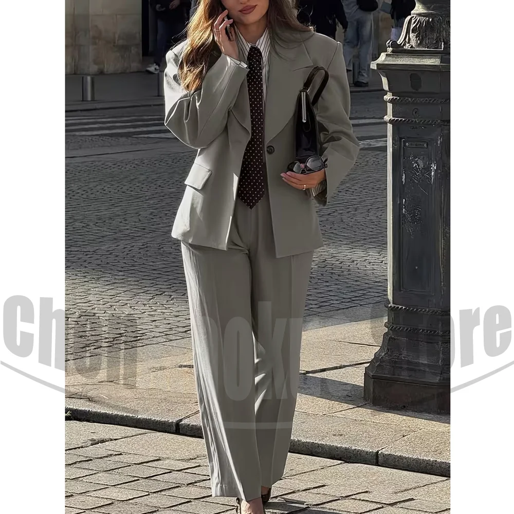 Fashion Women's Suit Oversized Loose Blazer and Wide Leg Pants Two Piece Set One Button Daily Casual Formal Office Suits