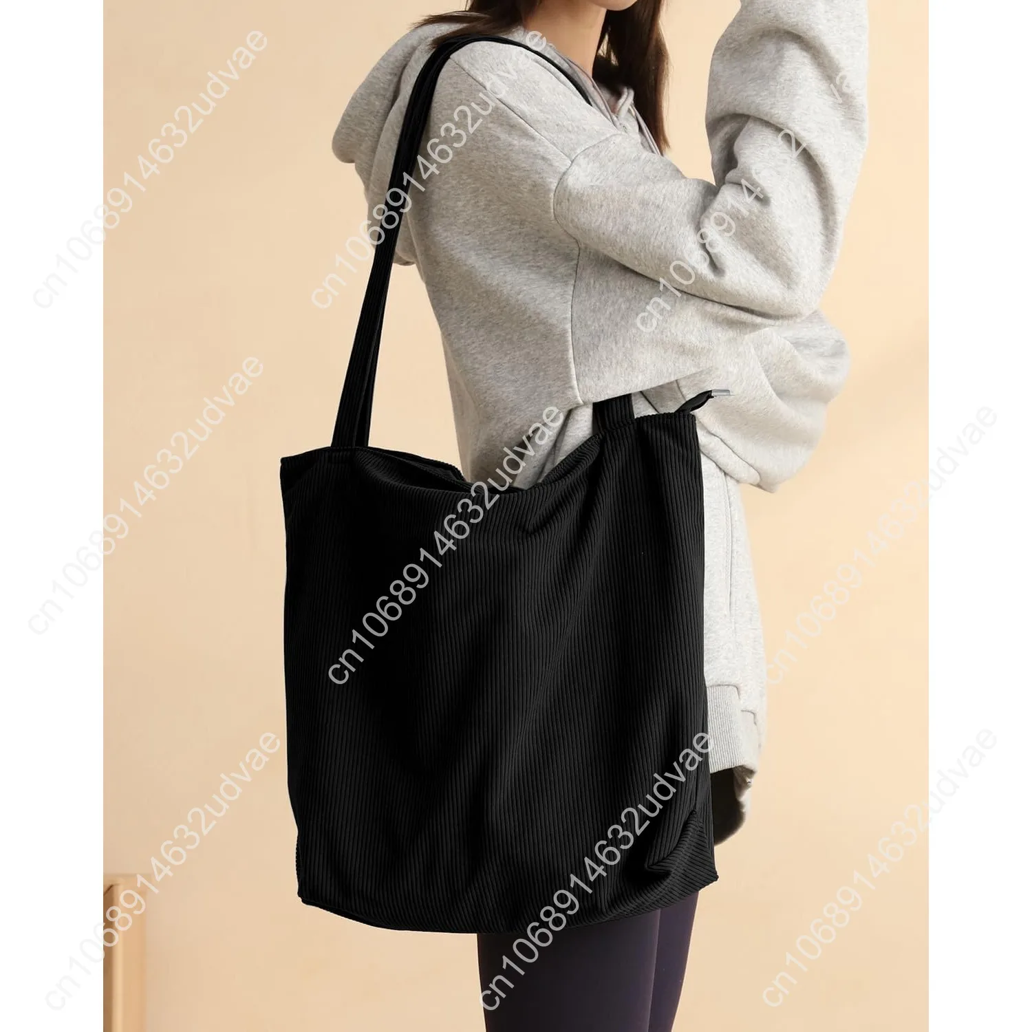 Iioscre Corduroy Tote Bag for Women,Hobo HandBags with Zipper,Large Capacity Casual Shoulder Handbags with Inner Pockets