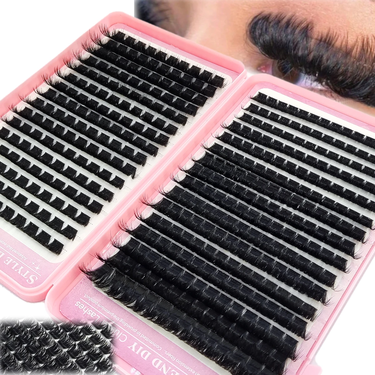 150-200D Wimpern-Cluster 8D Flauschige Dicke Wimpernverlängerung Kit Volumen-Mix-Tray Faux Mink Wimpern Wimpernverlängerung Make-up Wimpern