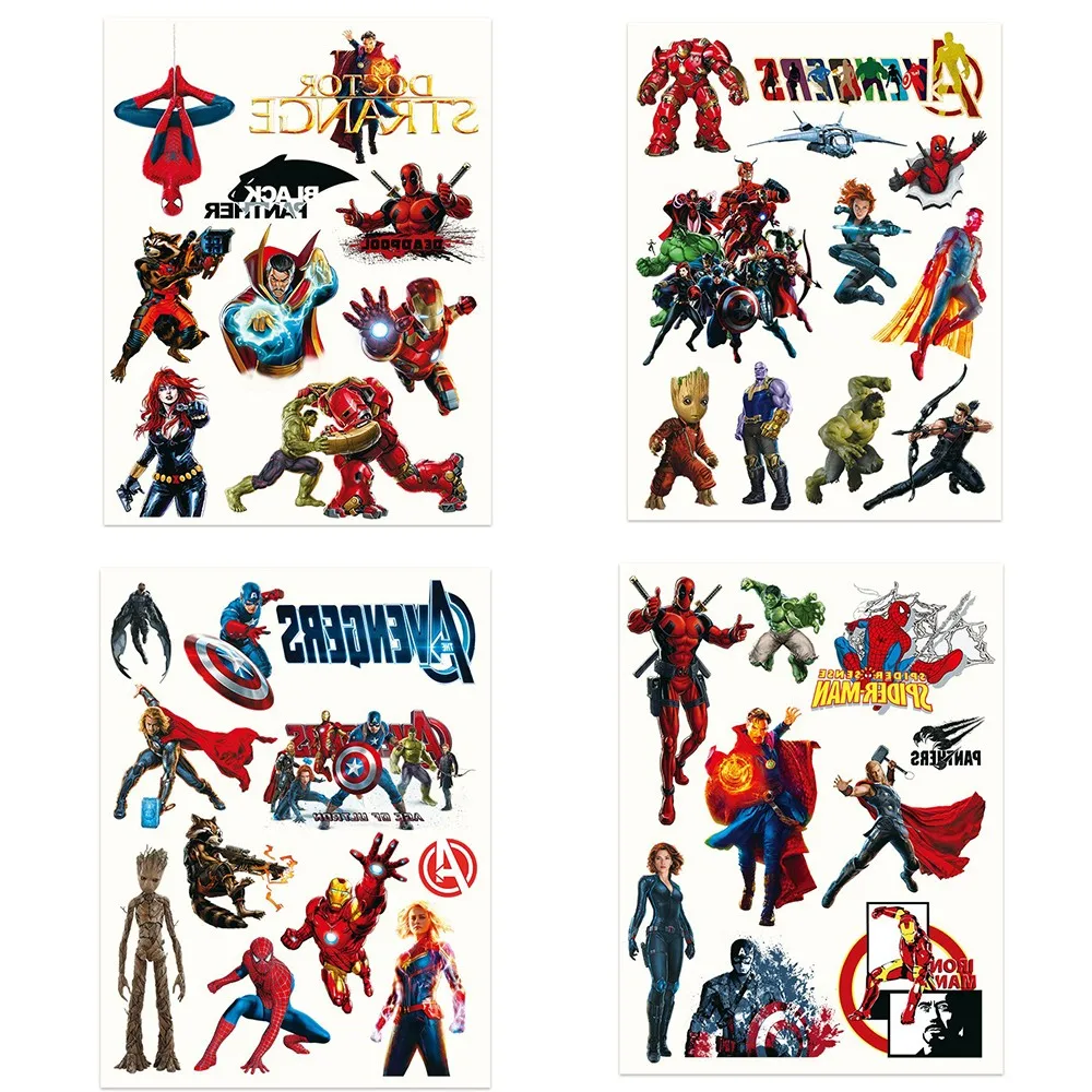 

4Pcs/set Avengers Iron Man Tattoo Stickers Temporary Tattoos For Kids Birthday Party Cute spider man Tattoos Stickers Decoration