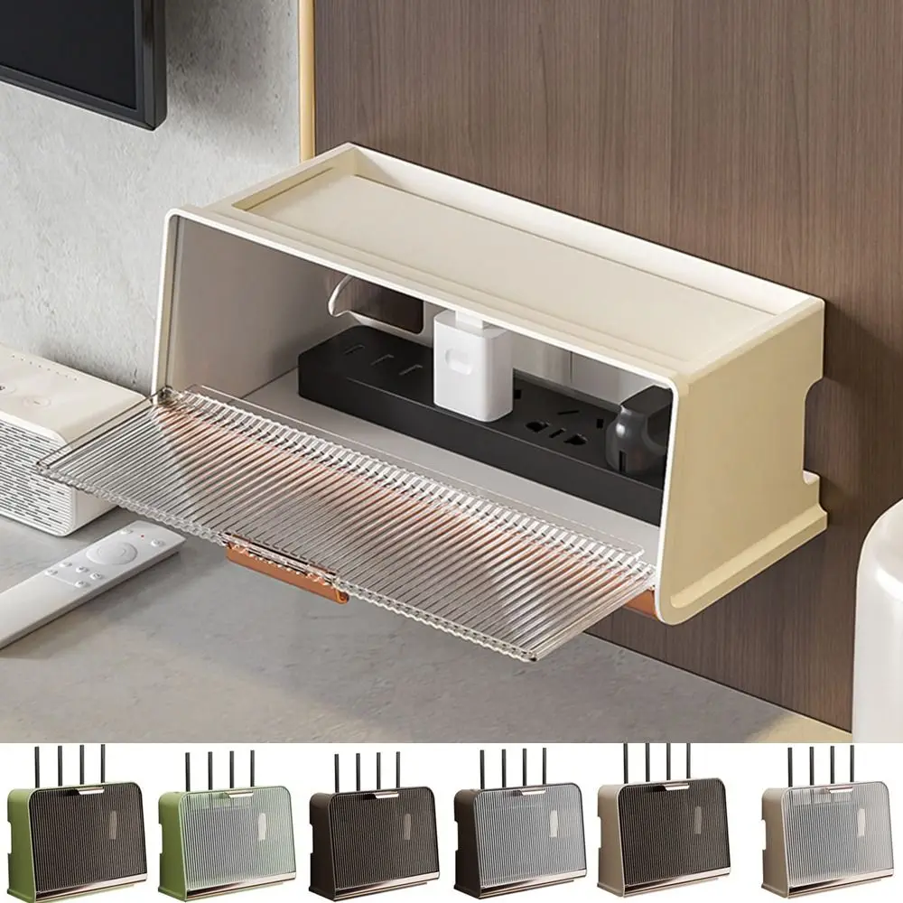 

Plastic Wifi Router Storage Box No Punching Wall Mounted Cable Power Bracket Organizer Dustproof Large Capacity