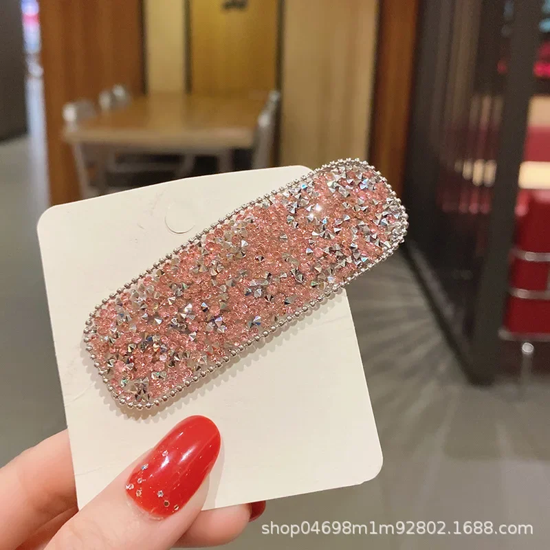 Pasador cuadrado de diamantes de imitación para mujer, pinzas para el cabello con purpurina Simple, organizador de flequillo, accesorios para el