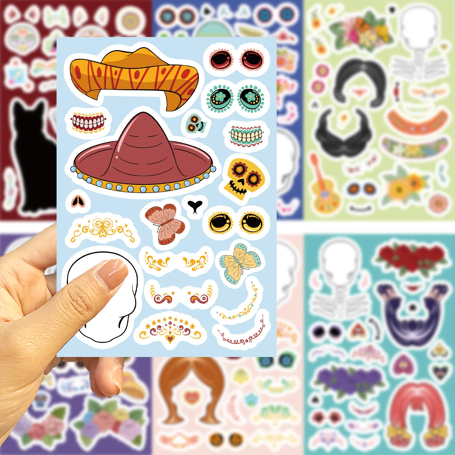 

8Sheets Day of the Dead Puzzle Make A Face Stickers for Children Cartoon Funny Assemble Jigsaw Stickers Kids Educational Toys
