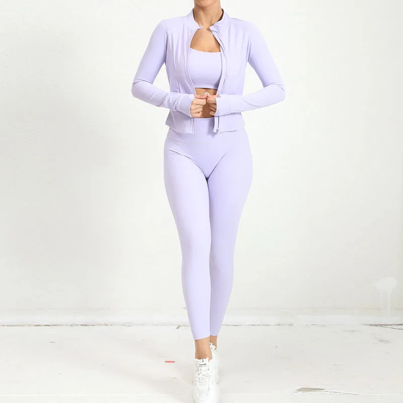 Ensemble trois pièces de yoga moulant pour femme, tenue de sport, fitness, taille haute, nouvelle collection