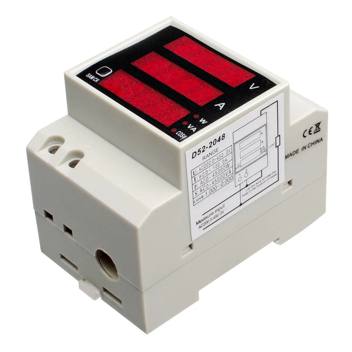 D52-2048 Din Rail LED Digitale Ampèremeter Voltmeter Stroom Wattmeter Volt Amp Watt Power Meter AC 200-450 V 100A Gauge