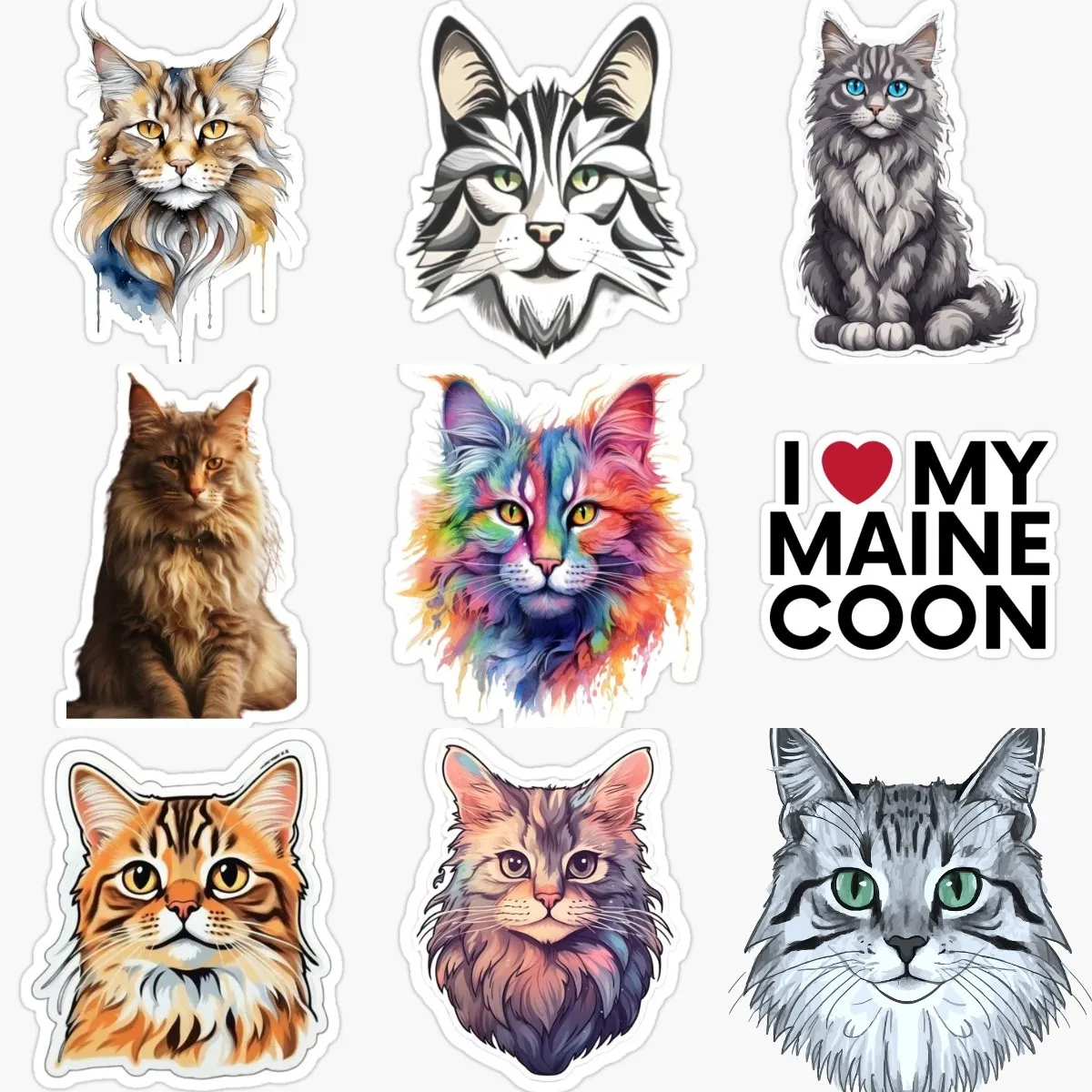 Creative Maine Coon Cat Pets PVC Stickers for Decorate Car Van Bicycle Fridge Window Wall Helmet Bumper Decal Accessories