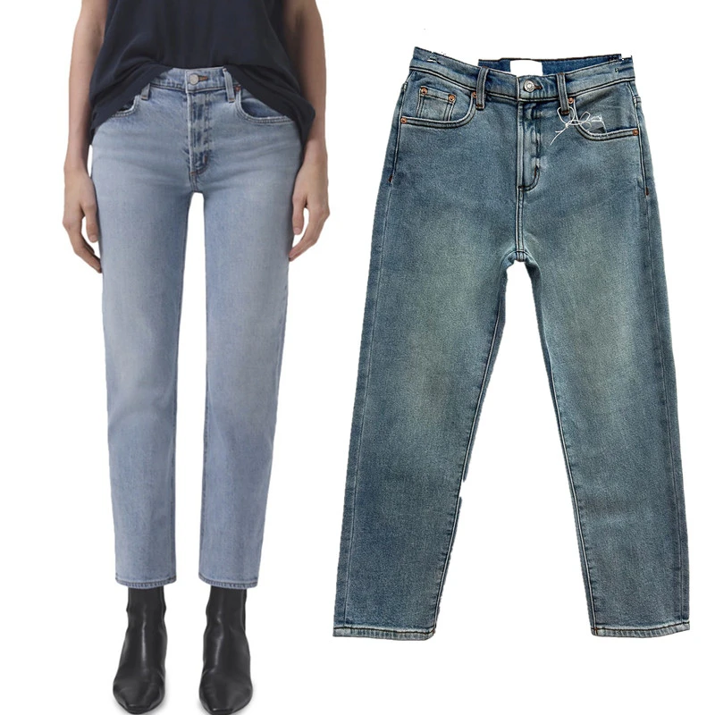 Maxdutti Nordic Winter Jean Micro Elastic High Waist And Thick Velvet Straight Leg Cropped Jeans For Women's Jeans Woman Clothes