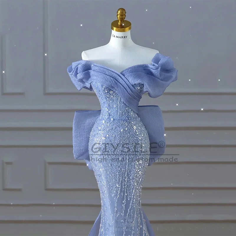 

Синее платье GIYSILE, юбка-русалка из бисера для тяжелой промышленности, роскошная одежда для тостов высокой четкости, расшитая блестками и бантом на спине