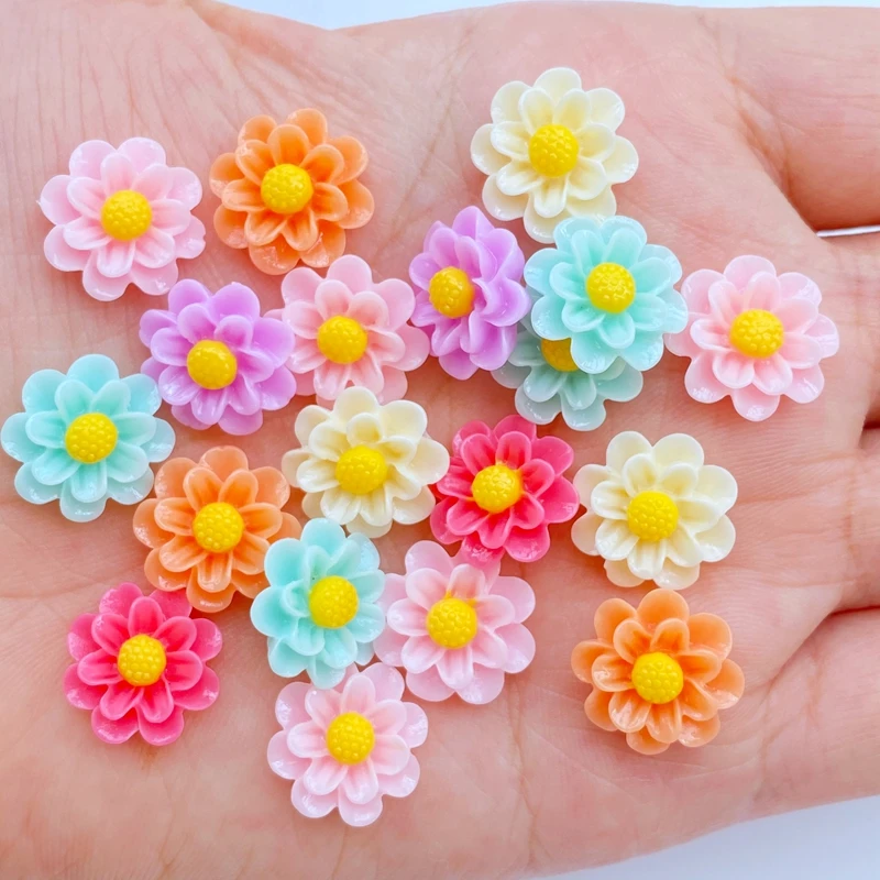 30pcs Resin Colorful 3D Mini Flower Flatback Stone Scrapbook Applique Figurines DIY Wedding Embellishment Manicure Craft