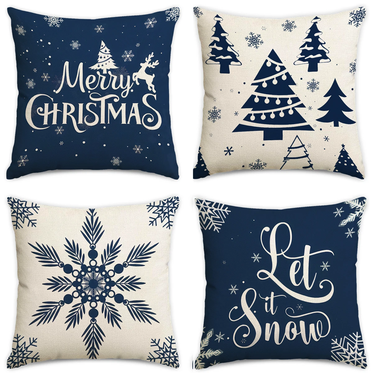 4pcs Christmas pillow cover, Christmas decoration snowflakes, Christmas tree, decorative pillowcase (without pillow core)