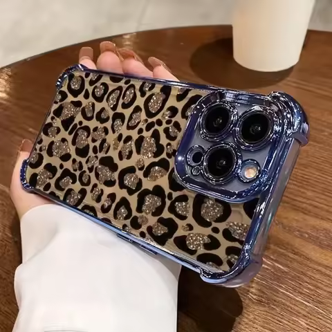 Case for Samsung Galaxy S25 S24 S23 S22 S21 Ultra Plus S20 FE A73 A55 A54 A52 5G A51 4G Leopard Print Golden Glitter Hard Cover