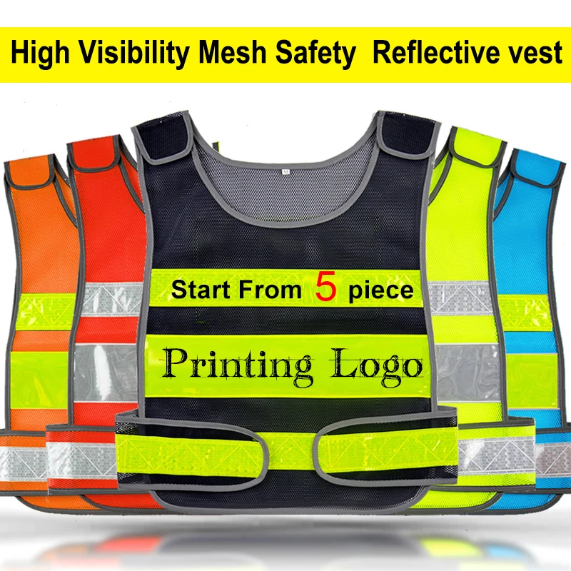 Fluorescent Yellow Vest with Free Printing Logo Safety Vest Reflective Customize Support Customization