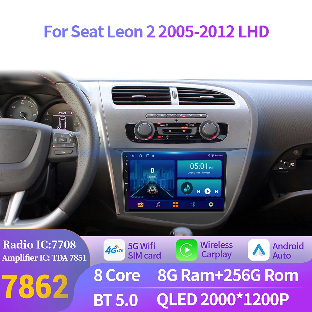 

Android 14 Navigation Screen For Seat Leon 2 2005-2012 LHD Car Radio Multimedia Accessories Wireless BT Carplay 2K QLED Screen