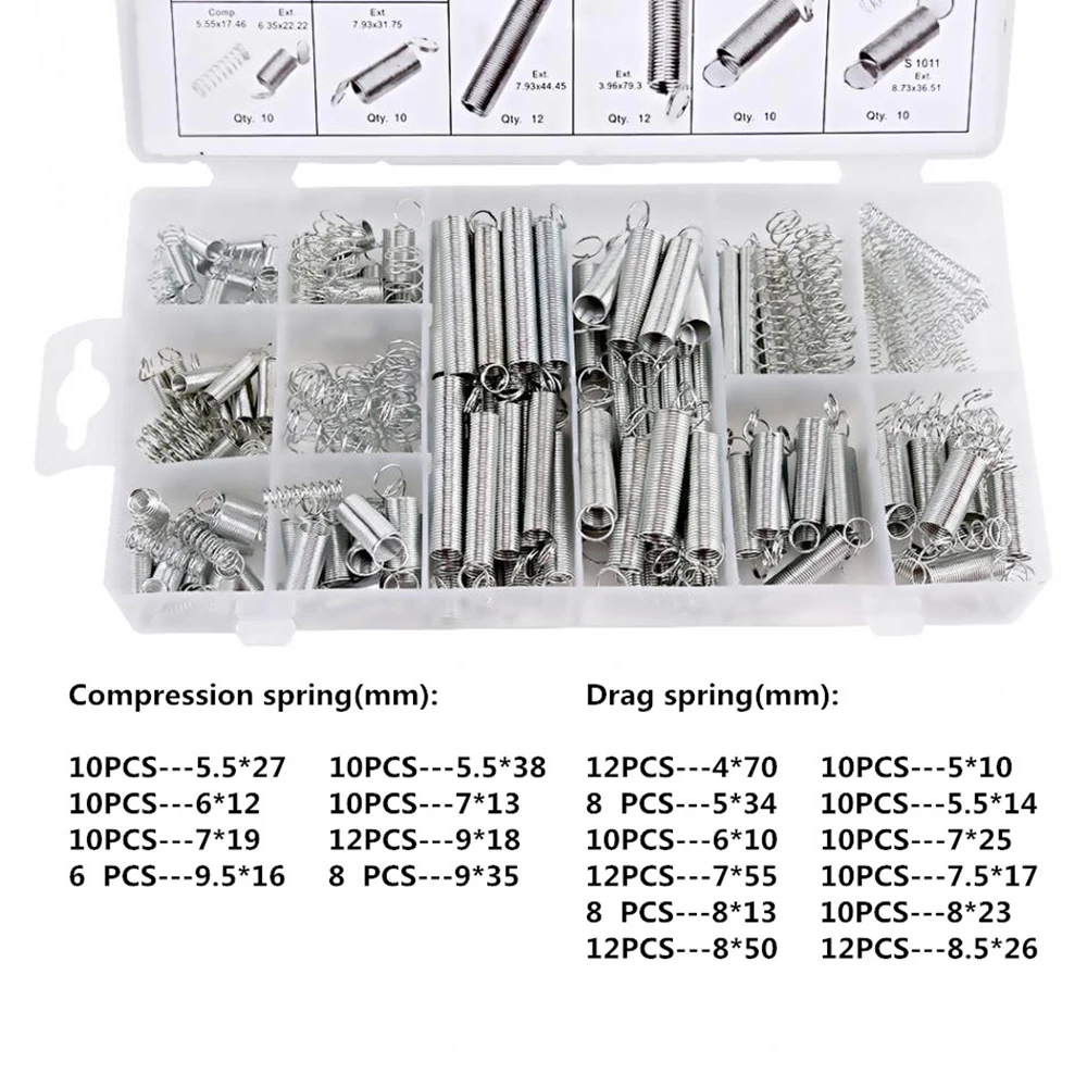 Compression & Extension SpringAssortment Set for Repairs Coil Spring Tension Spring Pressure Kit With Storage Box