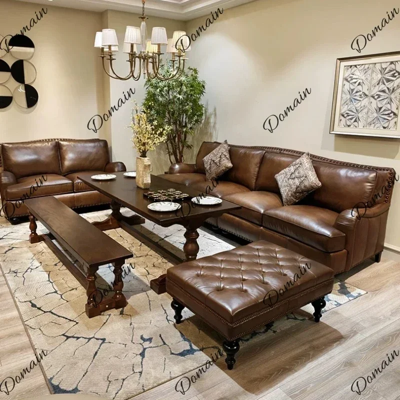 BXX Deluxe American Oil Wax Leather Sofa Living Room Sofas And Seating Double Three Four Seat Couch Armchair Furniture For Home