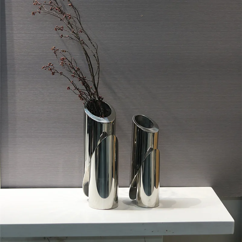 Modern simple stainless steel vase ornament home guest restaurant entrance bedside table soft decoration