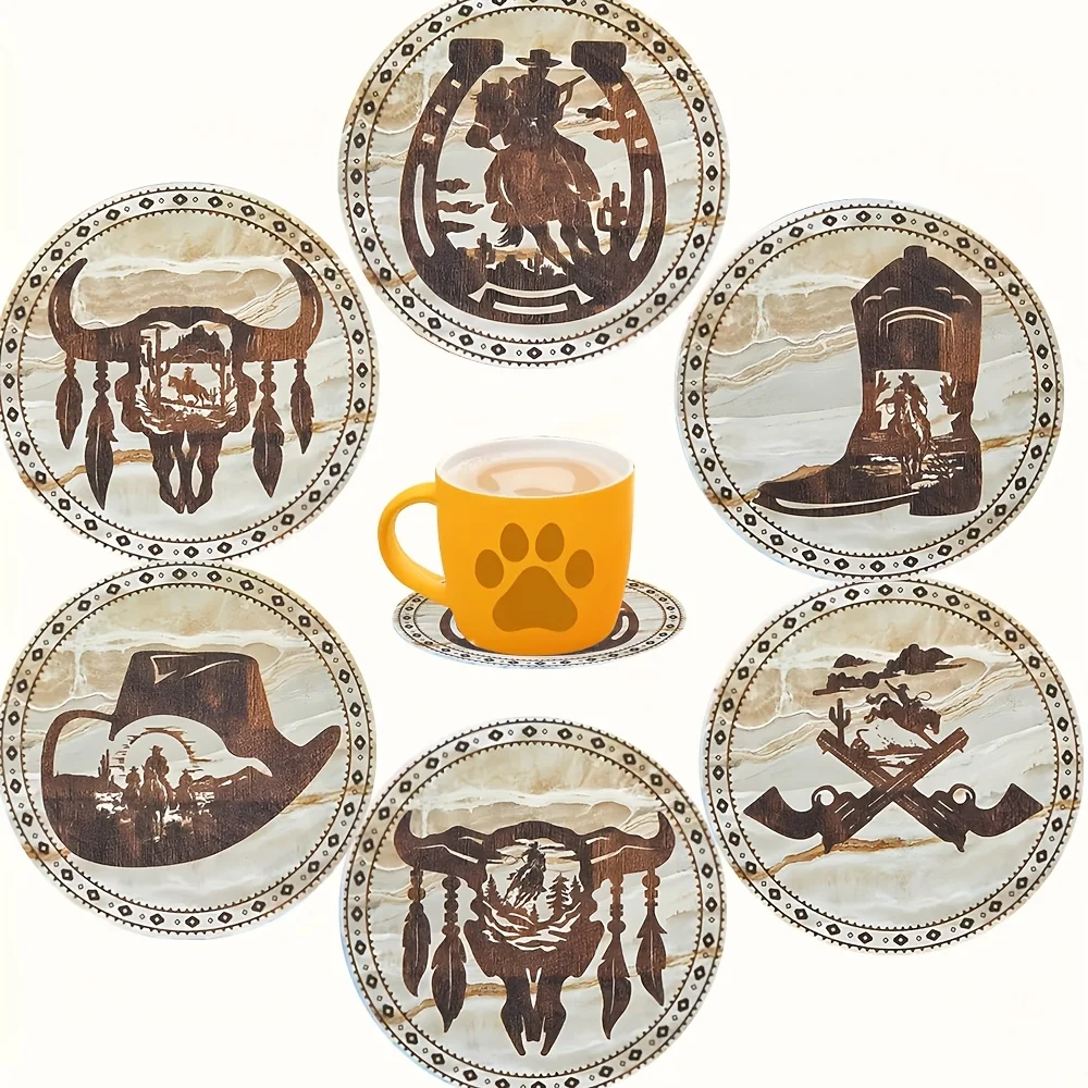 2D Retro Country Style Denim Pattern Wooden Coaster Heat Resistant Non-Slip for Home Decor Restaurants Bars Coffee Shops Office