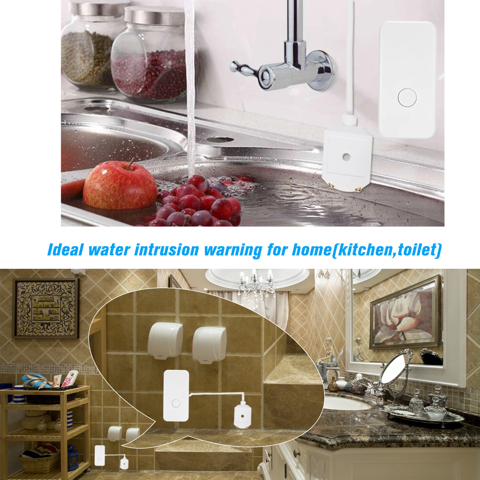 Wireless Security Water Leakage Sensor eWeLink 433MHz Water Leaks Intrusion Detector Alert Water Level Overflow Alarm System