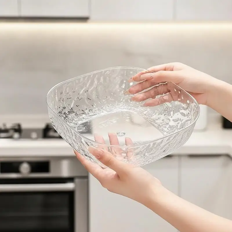 Clear Hammered Plastic Fruit Bowls Shatter Resistant Large Capacity For Kitchen Counter Fruits Veggies Snacks
