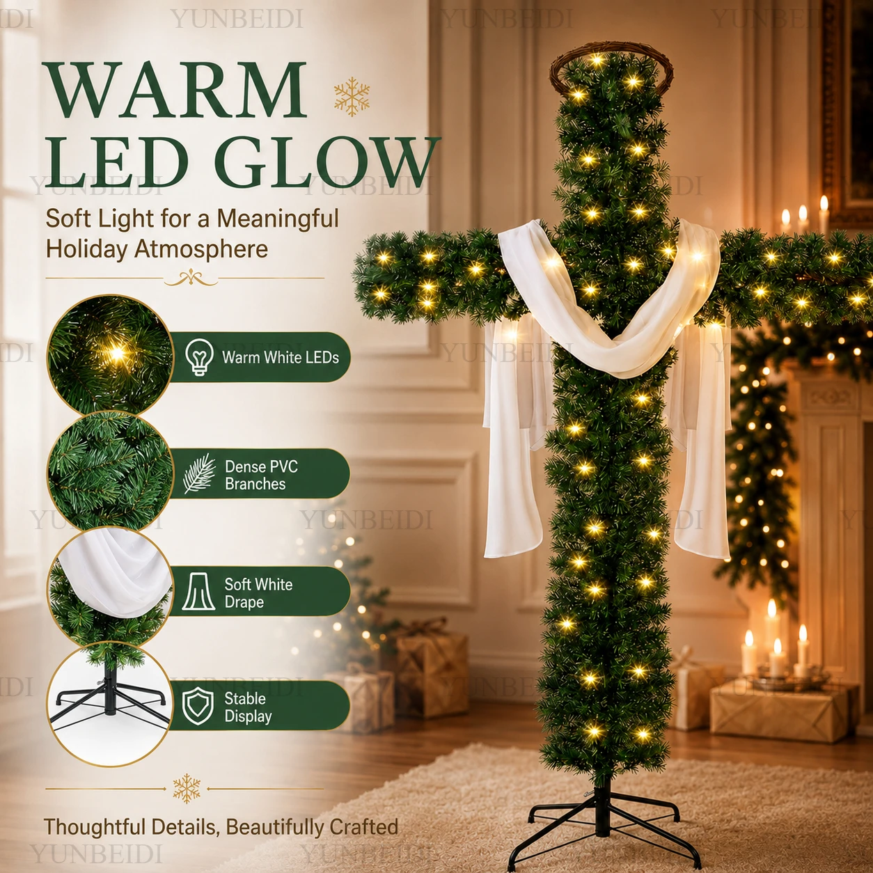 Kreuz-Weihnachtsbaum aus PVC-Material, abnehmbarer künstlicher Weihnachtsbaum, christliche religiöse Familien-Weihnachtsdekoration für Ostern. – Detail 3