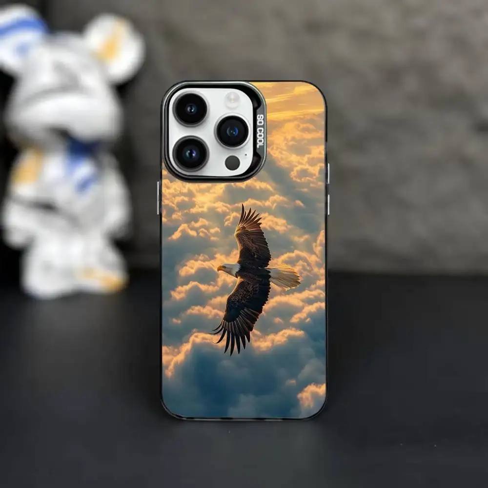 Custodia per telefono Animal Cool Eagle per iPhone 16,15,14,13,12,11, Mini,Pro,MAX Cover antiurto nera opaca