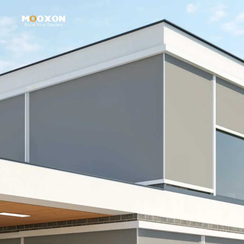 90 Degree Corner Zipped Blind Electric Zip Screen For Pergola Side Blinds Wind Resistant Anti Mosquito