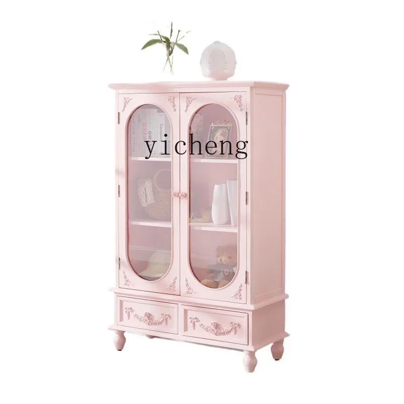 TQH French retro double door cream style dining side cabinet integrated high cabinet against the wall entrance