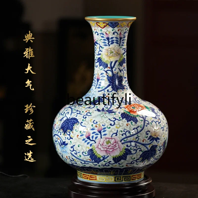 Hand painted antique Jingdezhen vase ceramic vase ornament living room blue and white porcelain bogu frame porcelain