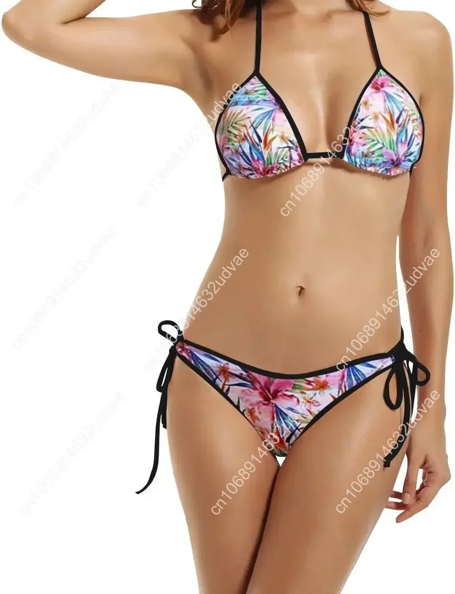 Checkered Flag Pattern Boxing Bikini Women Halterneck Top and Set Swimsuits Beach Swimming, Black