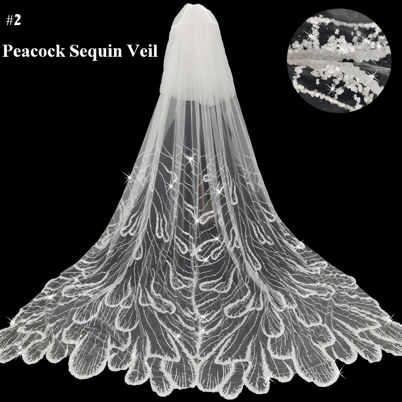 Sequins Appliqué Lace Edge Long Wedding Veil 2023 Voile Mariage Two Layers Bride Wedding Accessories Velos De Novia