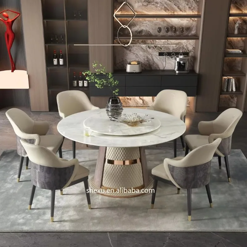 *Luxury Marble Round Table Restaurant Design One Stop Service Set Restaurant Table Family Gathering High End Round Table
