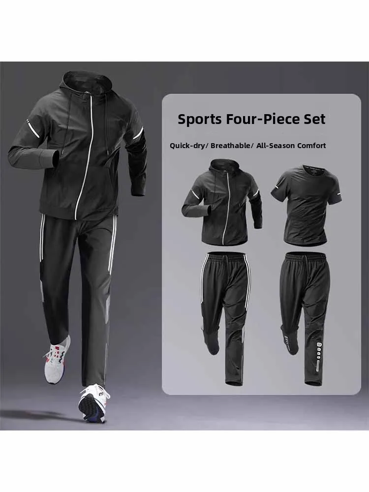

Men's Running Fitn Set Qui Dry Jaet Morning Run Sports Baskeall Athletics Training Four Piece Set Youth Long Sve