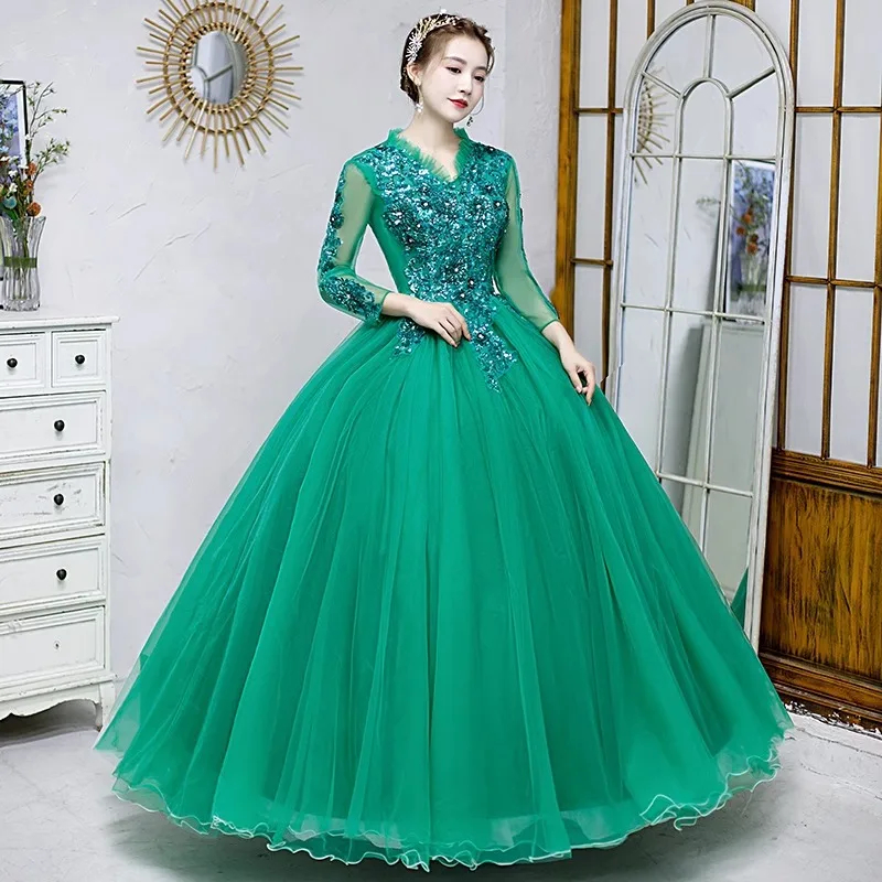 

GUXQD Green Ball Gown Quinceanera Dresses Appliques Tulle Prom Birthday Party Gowns Formal robes de soirée