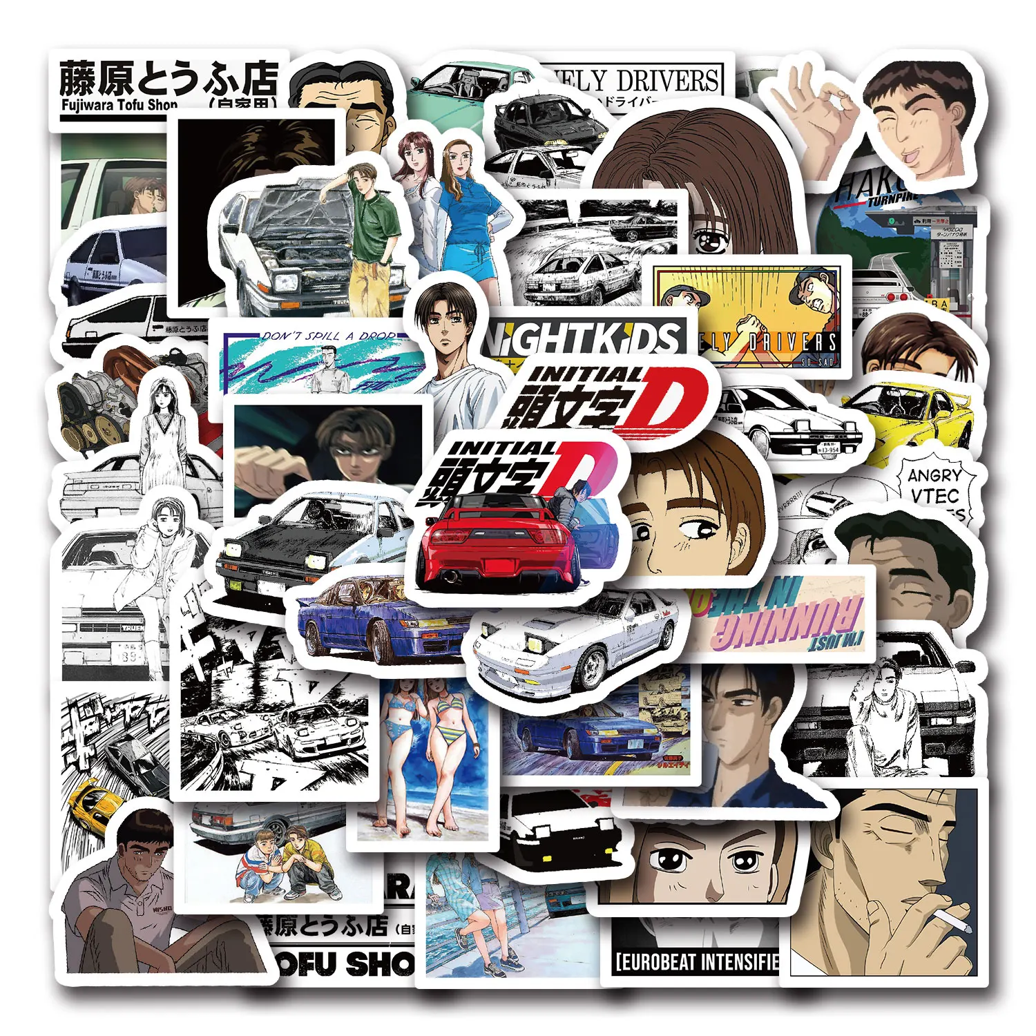 50 Stück Initial Text D Anime Graffiti Aufkleber Aufkleber für Gepäck Gitarre Laptop Handytasche Skateboard wasserdicht Dekor