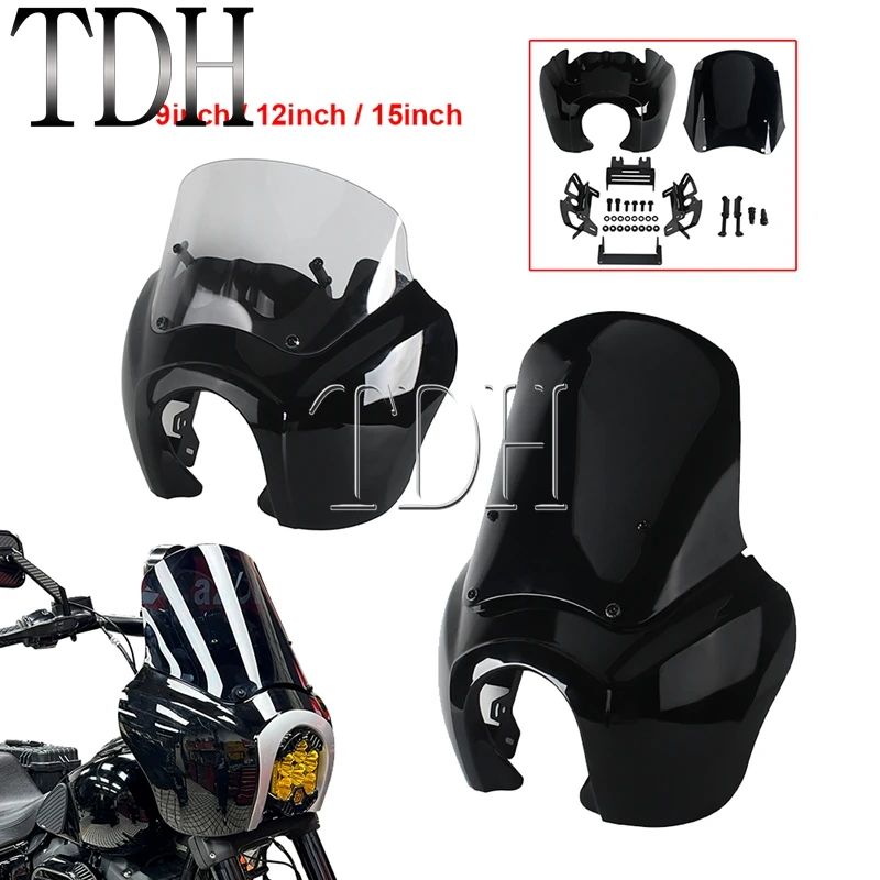 Front Fairing Headlight Bracket Combo Kit Windshield For Baja Designs LP6 Light For Harley Softail Fat Bob FXFB 114 FXFBS 18-26