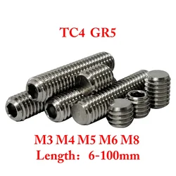 M3 M4 M5 M6 M8 M10 X 6-100mm TC4 GR5 Titanium Alloy No Head Headless Screw Cup Point Allen Bolts Hex Socket Set Screw Bolt