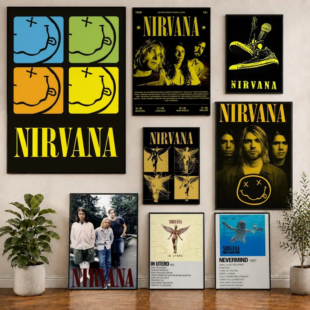 Band N-Nirvana Nevermind In Utero Poster PVC HD Selbstklebend Modernes Poster Heim Büro Wohnzimmer Esszimmer Wanddekoration