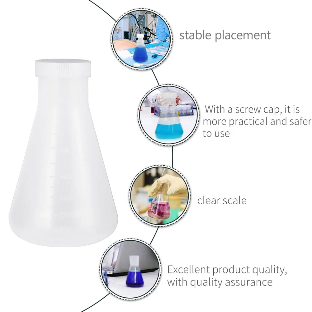 3 Pcs Plastic Erlenmeyer Flask with Stopper Laboratory Conical for Chemistry Glass Triangle